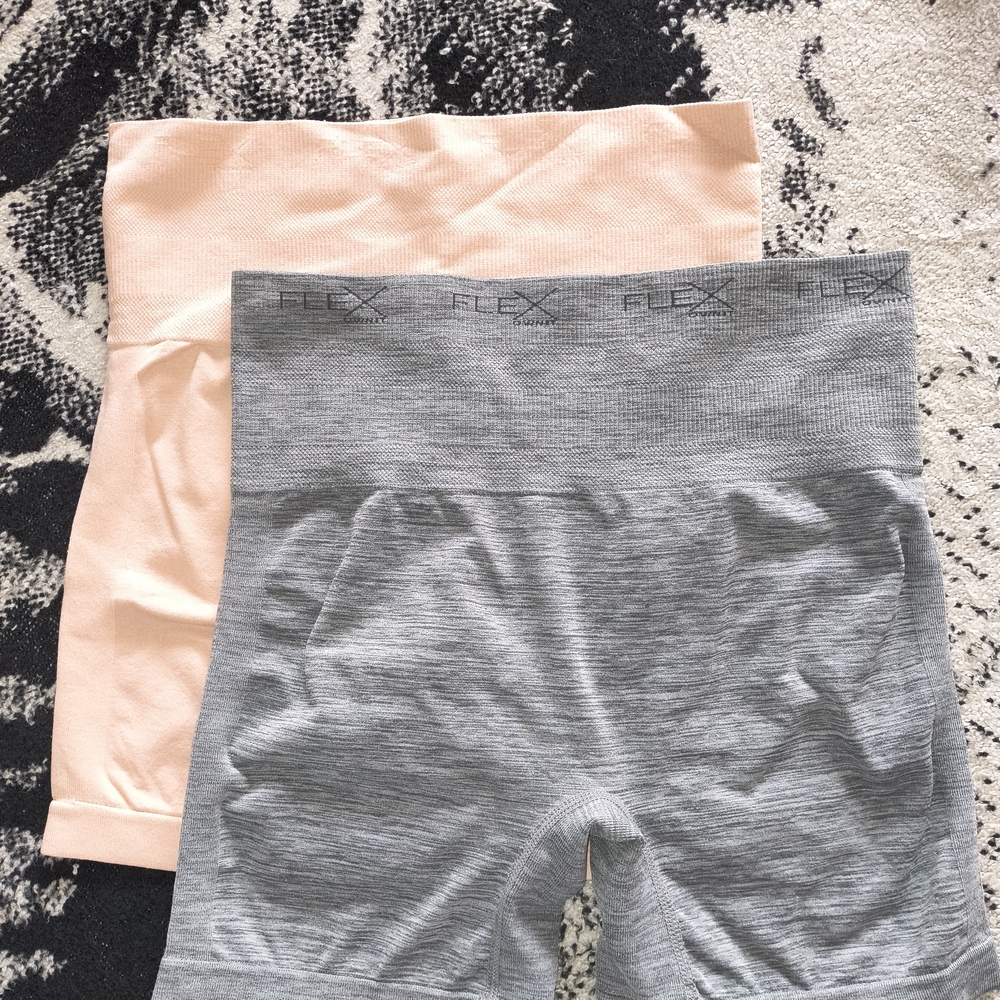 Gray and Peach High-Waisted Shorts